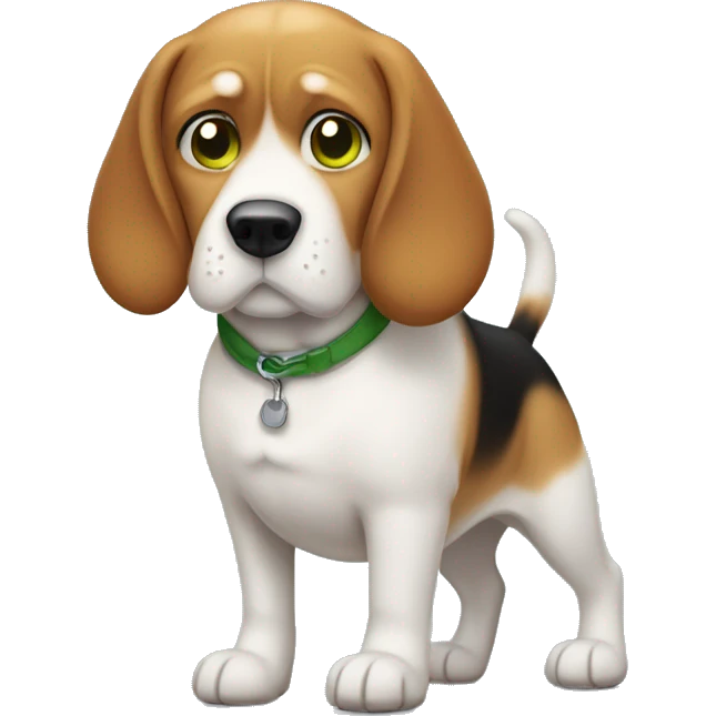 fat dog like a beagle but only with withe and brown color, who is setting in green fild emoji