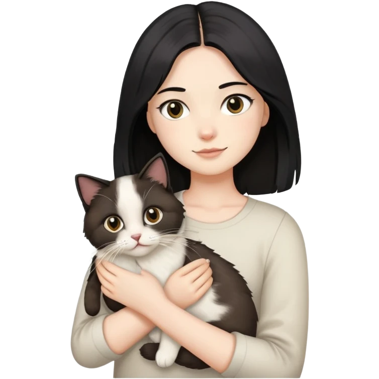 黑色齐肩头发抱一只布偶猫 emoji
