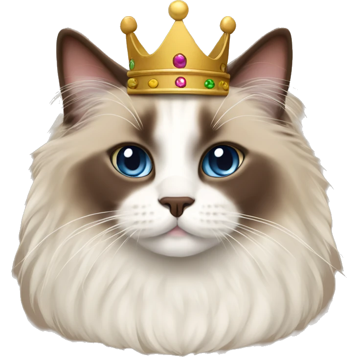 Chocolate point ragdoll cat with crown  emoji
