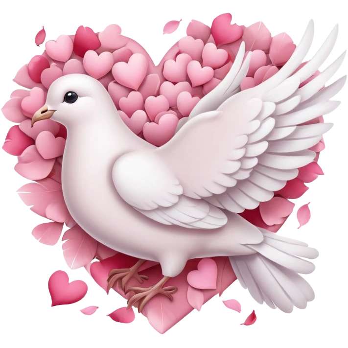 Pastel white-pinkish Romantic dove with hearts and rose-petals emoji