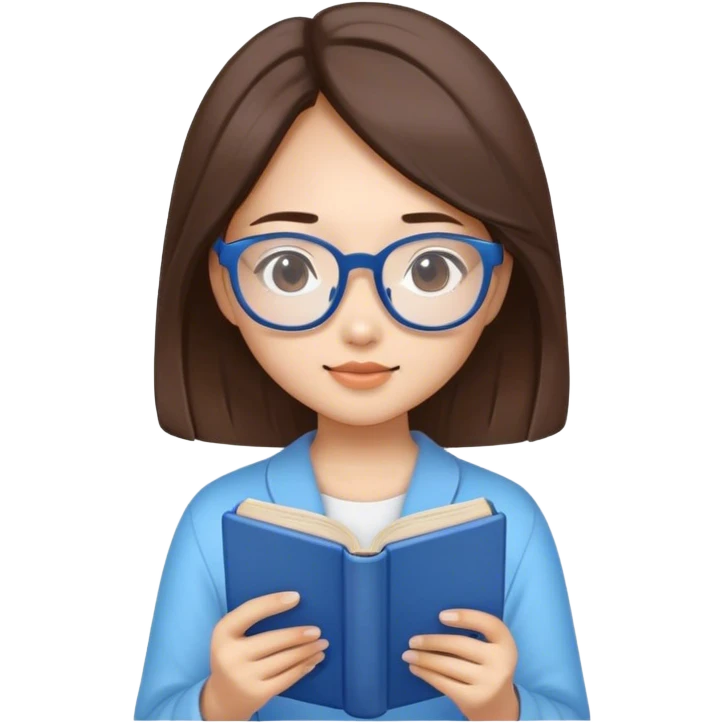 pretty asian girl reading a blue book white glasses brown hair emoji