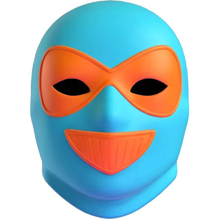 teal and orange ski mask with love expression emoji