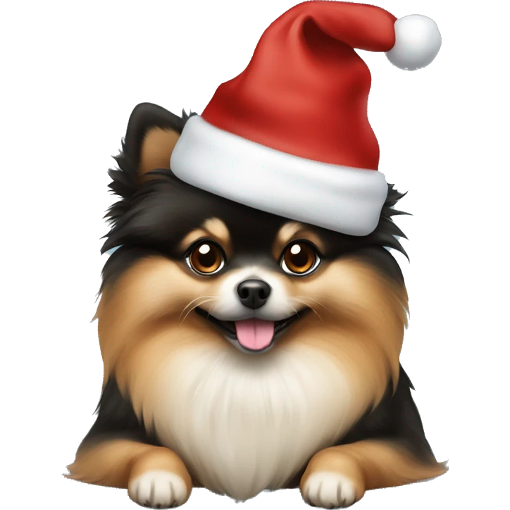 Italian Pomeranian black and brown with Christmas hat  emoji