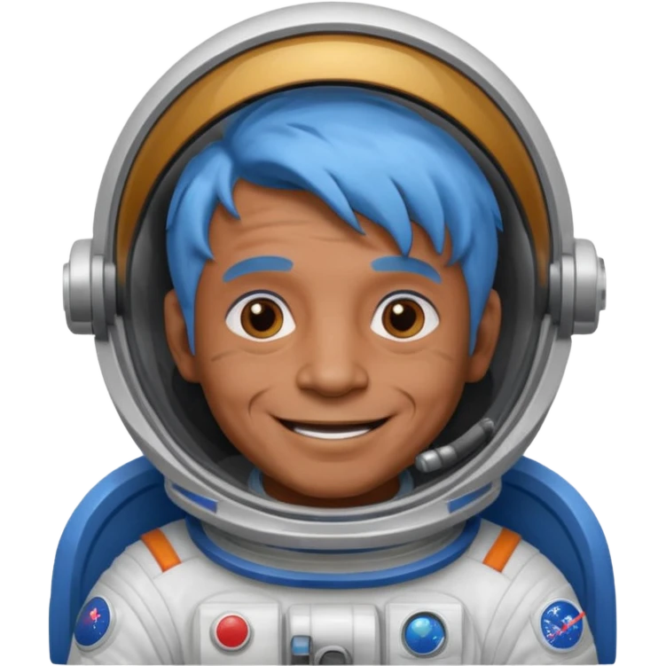 old man, brown skin astronaut with blue hair, smile emoji