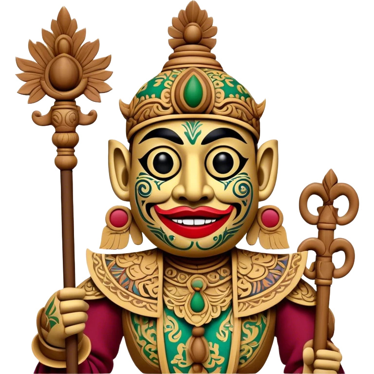 Golek Ayun-ayun – Cinematic Realistic Wayang Golek Ayun-ayun, depicted as an intricately carved traditional wooden puppet with vibrant painted details and expressive features, set on a dimly lit stage with dramatic shadows that evoke centuries of Indonesian theatrical heritage, rendered with lifelike textures and subtle ambient glow. emoji