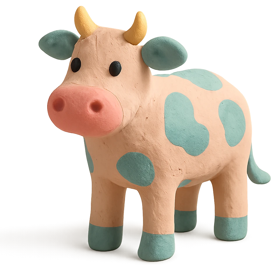 claymation style cow, pastel colors, no background emoji