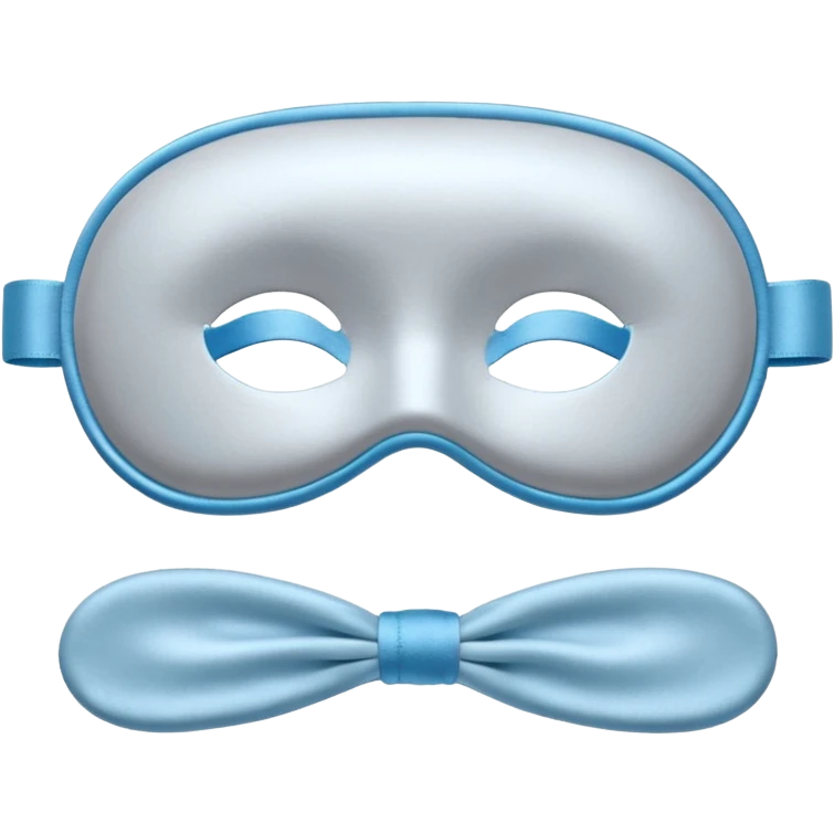 emoji of an isolated silky sleep mask, soft satin texture, stitched closed eyes embroidery, no real eyes, no face, no character features, light grey with pastel blue tint, cozy pajama feel, smooth rounded shape, soft shadows emoji