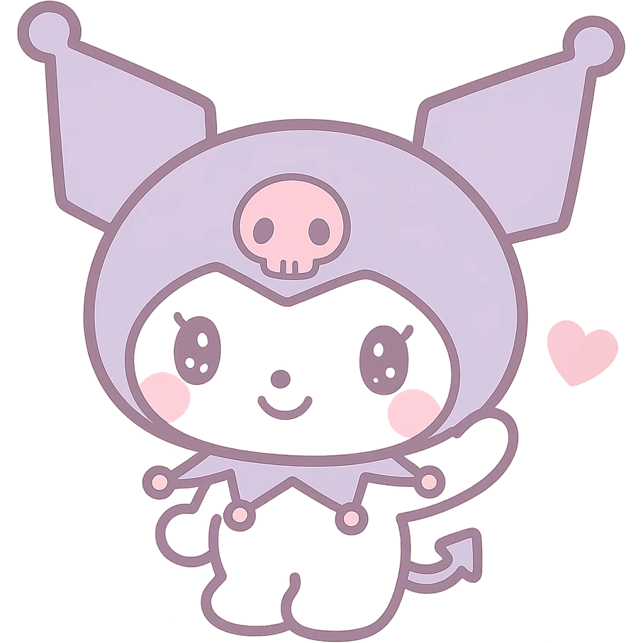 Kuromi character waving, kawaii style, transparent background emoji