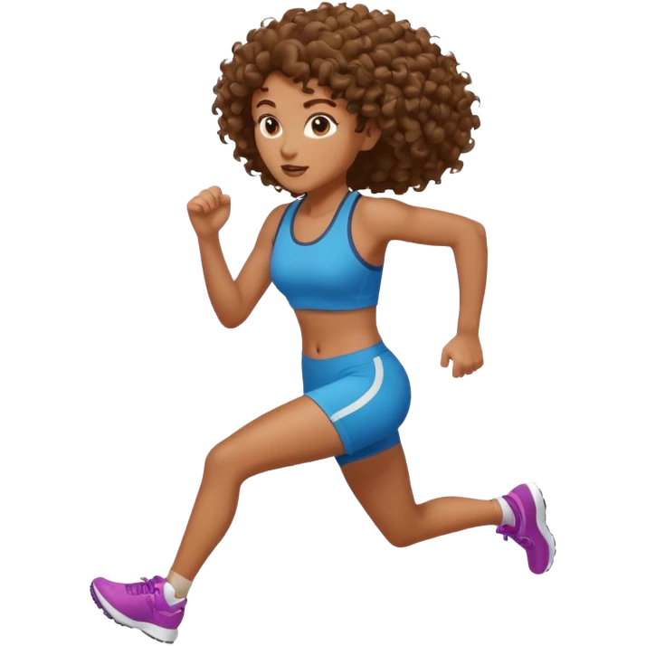 Treino de corrida mulher morena de cabelos cacheados emoji