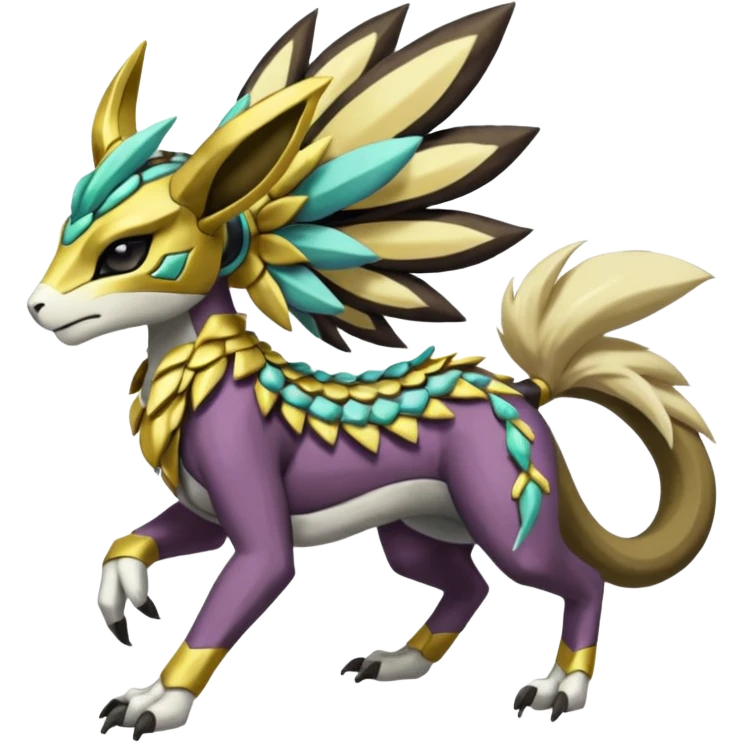 Colorful masked armored leathery scaly furry feral quadrupedal Meloetta-Manectric-Solgaleo-Raikou-Pokémon-Digimon-Fakémon-fusion-hybrid-creature emoji