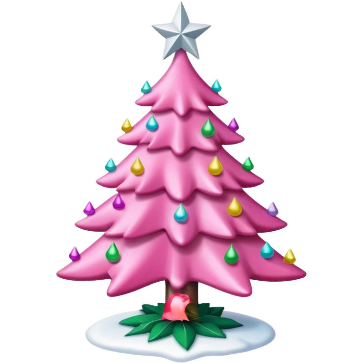 A pink Christmas tree with snow White glitter decorations emoji