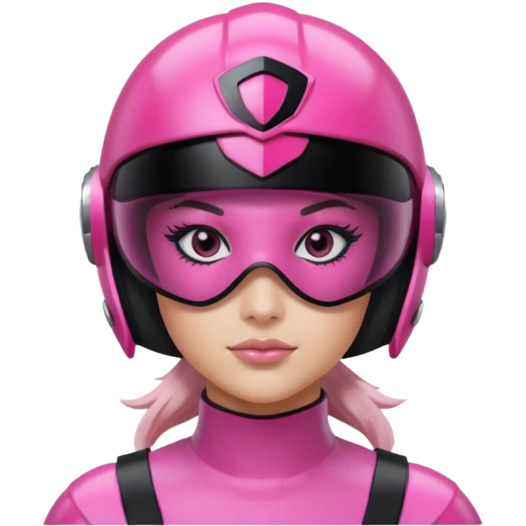 pink power ranger, woman emoji, with helmet on, black visor eye protection, black, power ranger helmet, black visor power ranger helmet pink emoji
