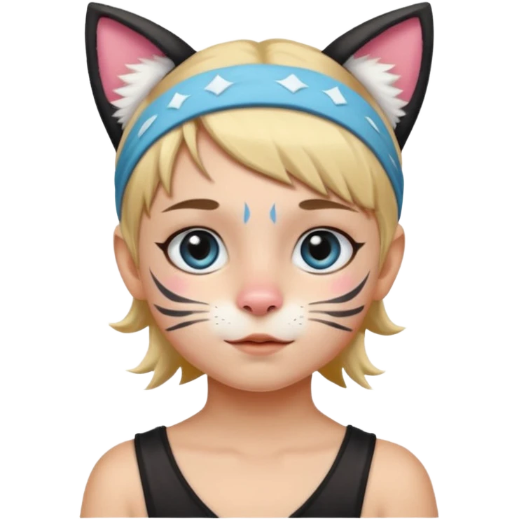 little kid with face paint and cat ear headband emoji