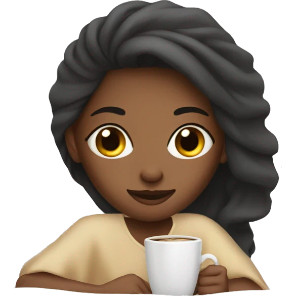 Girl with bed cover and coffee emoji