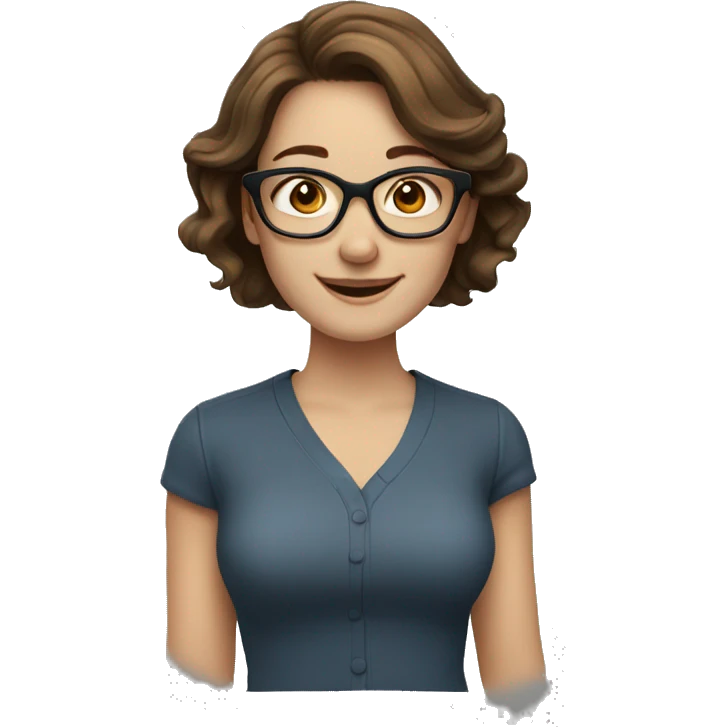 a brown hair woman, pale skin, wearing glasses and smiling  emoji