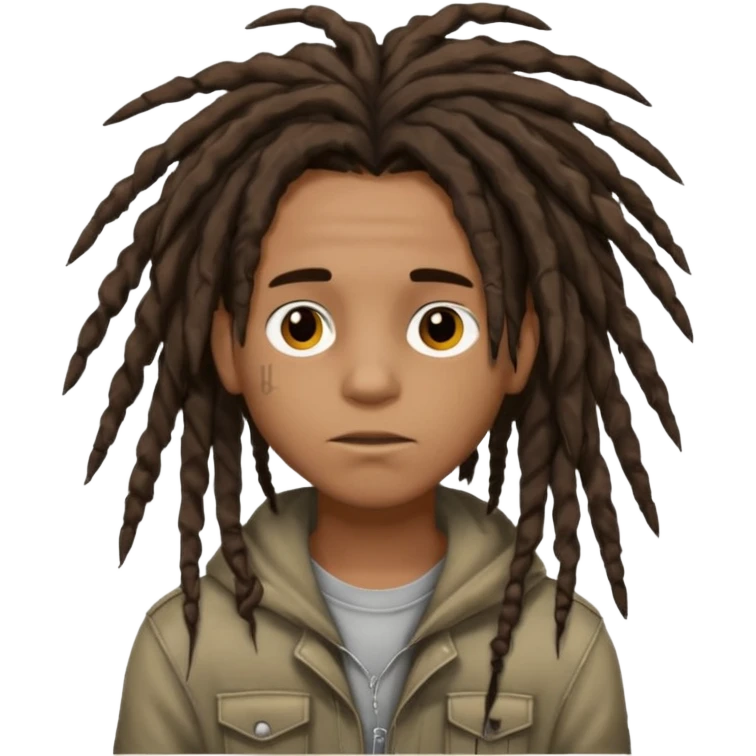 Young, Brown skin Boy, messy freeformed dreadlocks with middle part, emo emoji