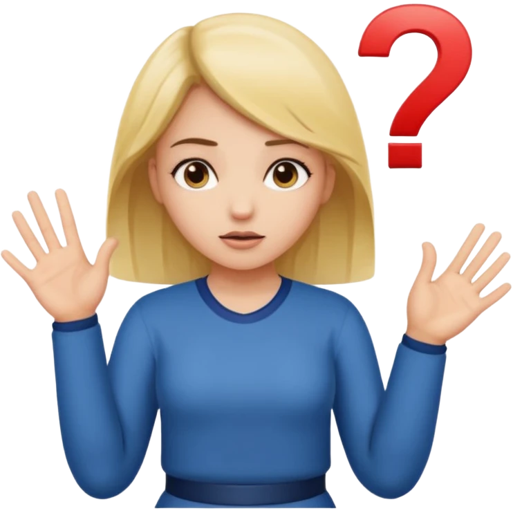 girl shrugging with 6 over one hand and 7 over the other hand emoji