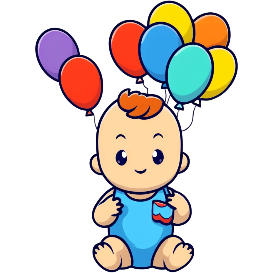 baby surrounded by floating pink balloons emoji