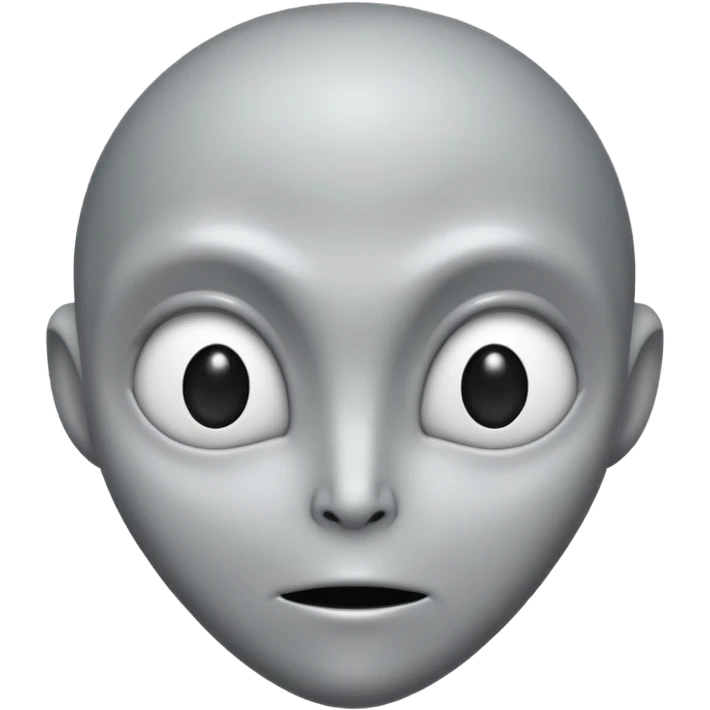 Grey alien head, black almond-shaped slanted eyes, pale grey skin, cartoon emoji, no background emoji