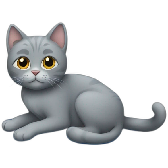Grey cat on the blue bed playing emoji