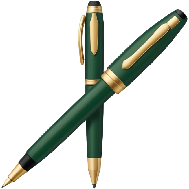 minimalist dark green Parker pen with light beige accents, Apple emoji style, no text emoji