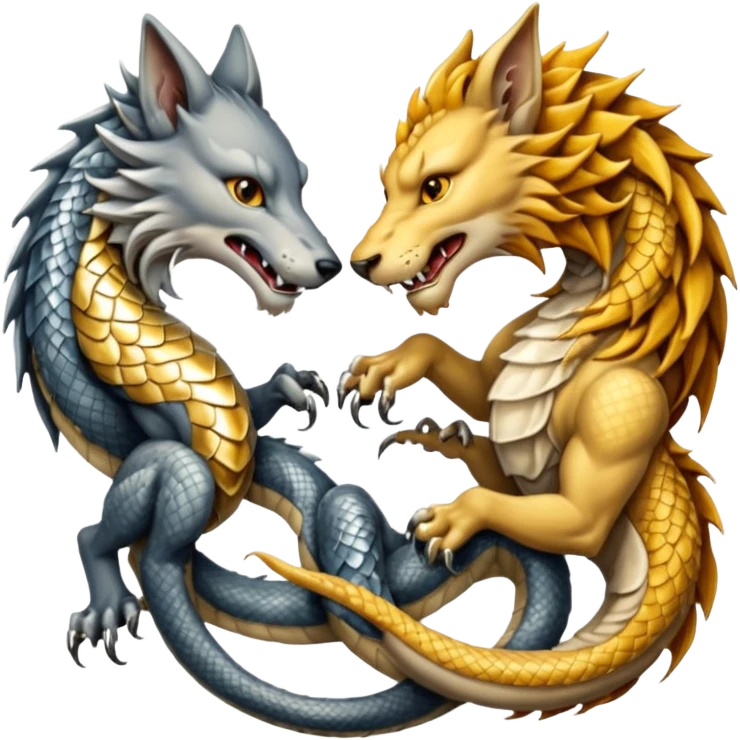 A wolf, a lion, a dragon, all eating each other's tail ouroboro emoji