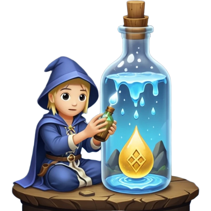 human rune alchemist catching dripping moonlight in bottle emoji