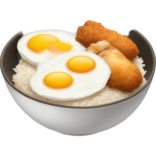 a bowl of rice with double sunny side up eggs and 2 chicken drumstick emoji