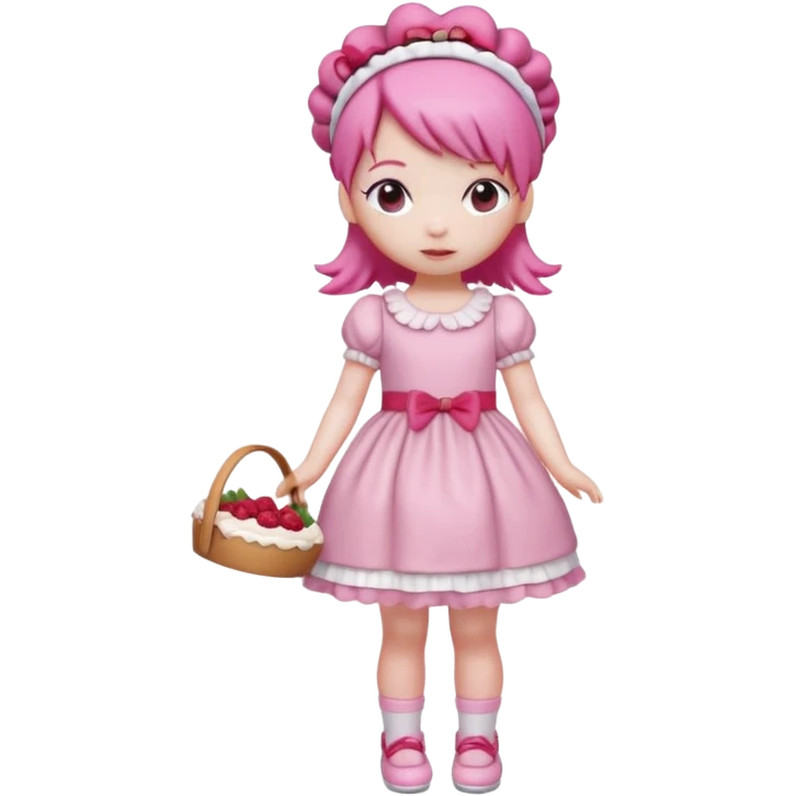 Isolated detaile illustration incredibly raspberry torte doll figurine full body with pink hair and a raspberry hairband emoji