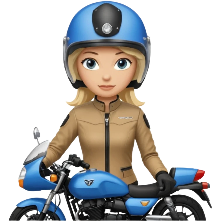 moça loira de olho azul de capacete em uma moto honda 150 preta  emoji