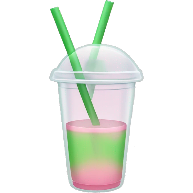 clear cup with light pink and green liquid. Transparent straw sticks out of cup emoji