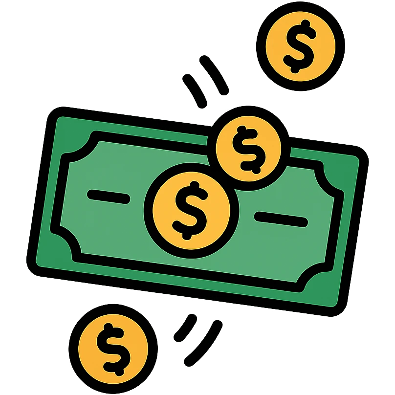 color outline icon of money falling emoji