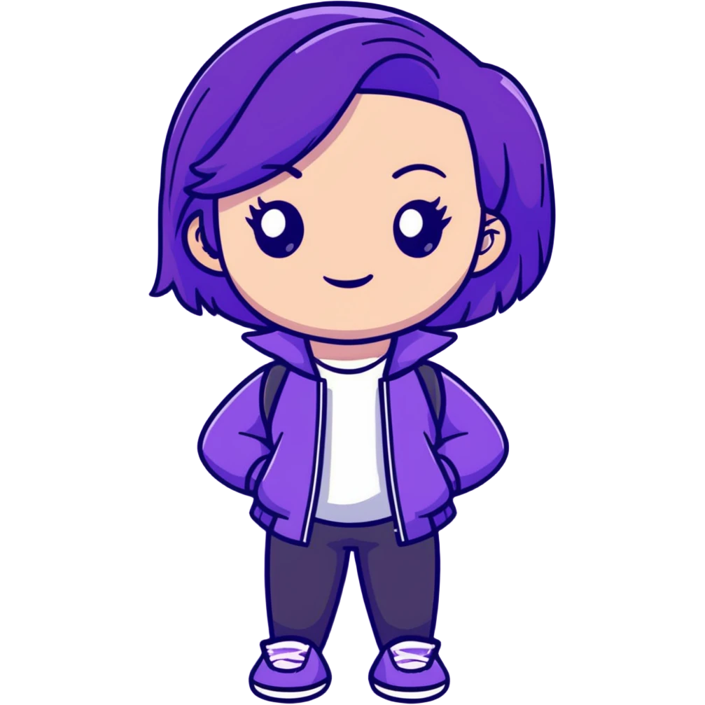 girl with purple hair wearing a cool outfit emoji