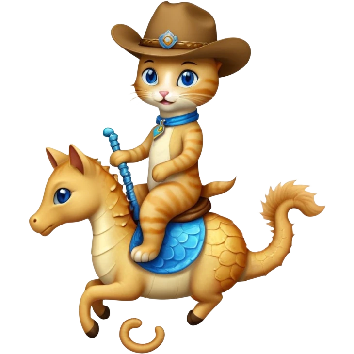 cat cowboy riding a seahorse emoji