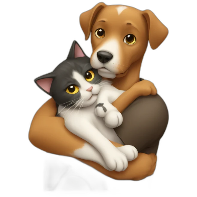 A dog hug a cat emoji