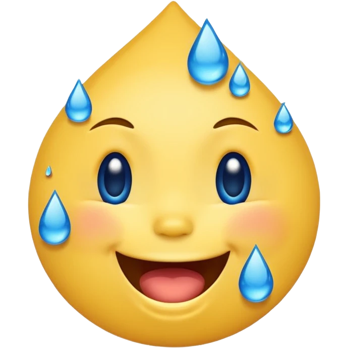 Emoji, yellow round laughing face, blue tears of joy on it. 2 big blue tear drops on each of the 2 cheeks emoji