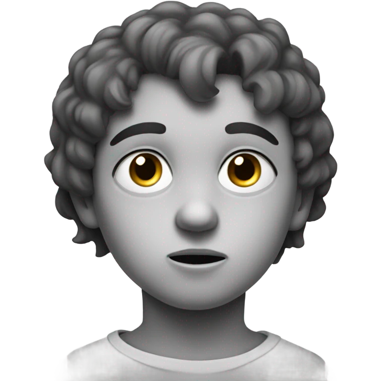 monochrome portrait of a boy with tear running down his left eye emoji