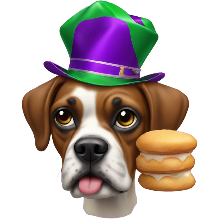 Mardi Gras boxer dog with beignets emoji