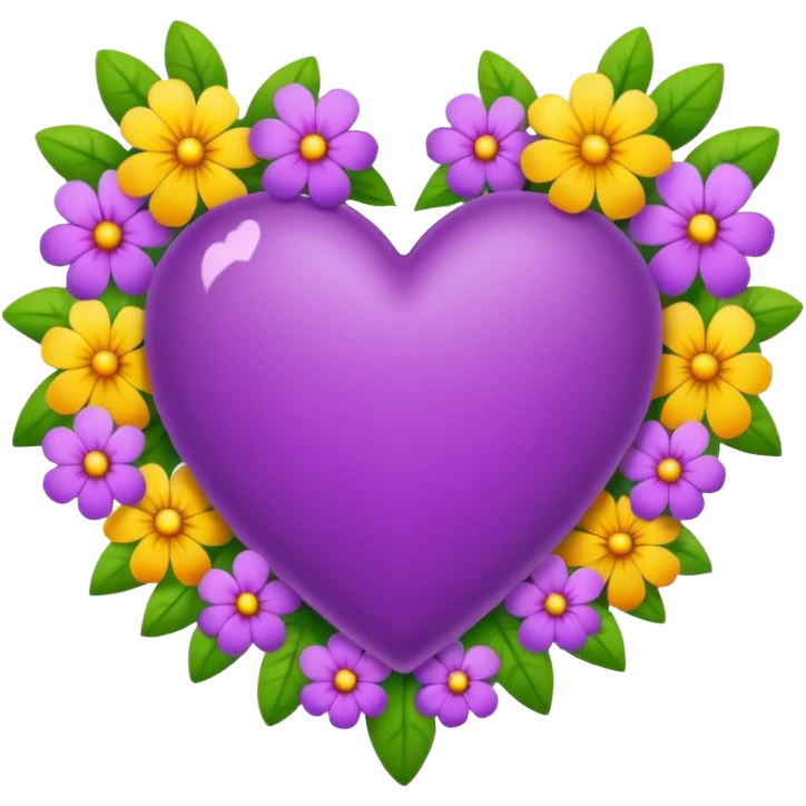purple heart with beautiful colorful flowers around its border emoji