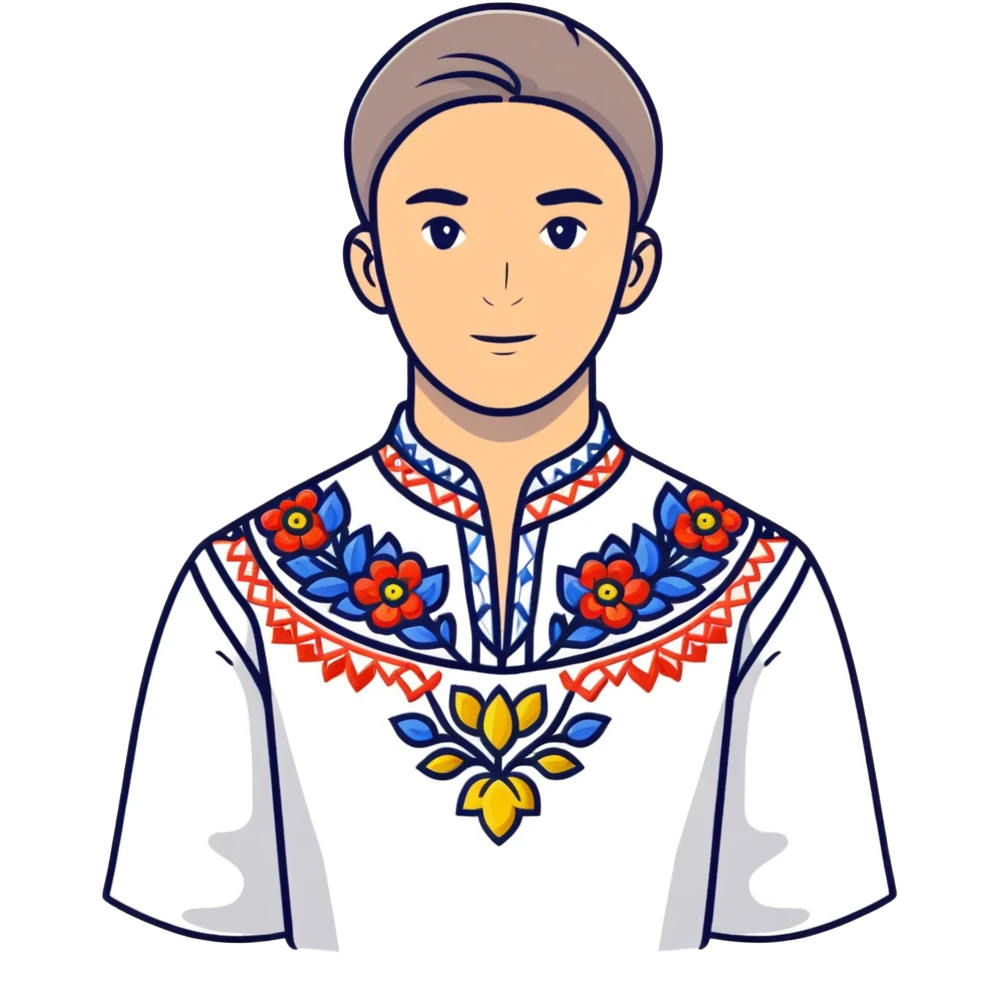 Athletic Ukrainian young man wearing traditional embroidered vyshyvanka shirt emoji