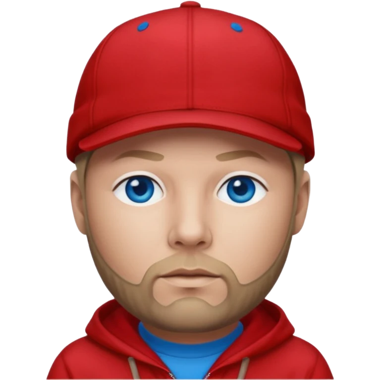 Fred Durst with dark blonde hair, blue eyes, red outfit and cap emoji