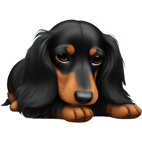 Black long haired Dachshund sleeping emoji
