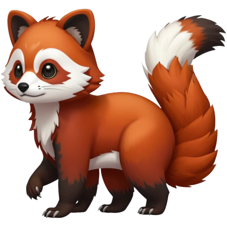 Cute cool white red dark-brown black red-panda-weasel-tanuki-ermine-gryphon-animal hybrid Fakemon full body emoji