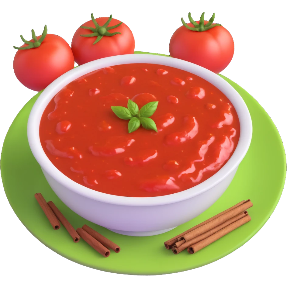 realistic 3D bowl of red tomato chutney with spices emoji