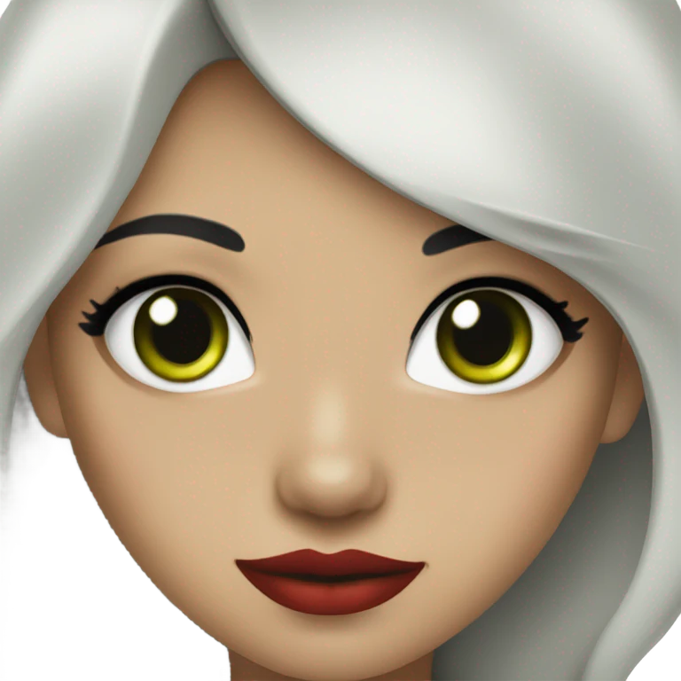 Girl with green eyes black hair eyeliner lipstick red   emoji