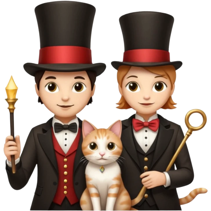 magician couple and their pet cat emoji