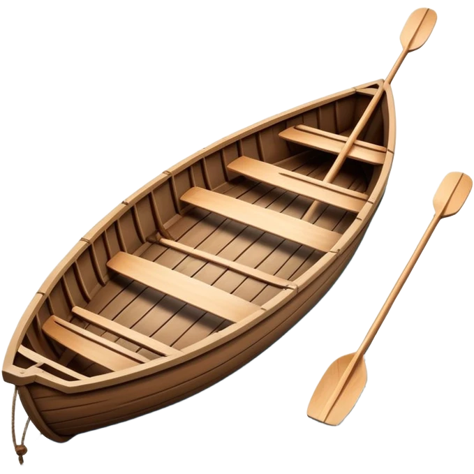 small wooden rowboat with oars floating on calm water emoji