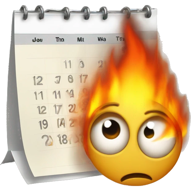 A Calendar with big eyes on fire emoji
