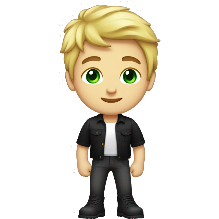 Artist BOY with paints blonde beautiful green eye kiss full body and legs. Black shirt emoji