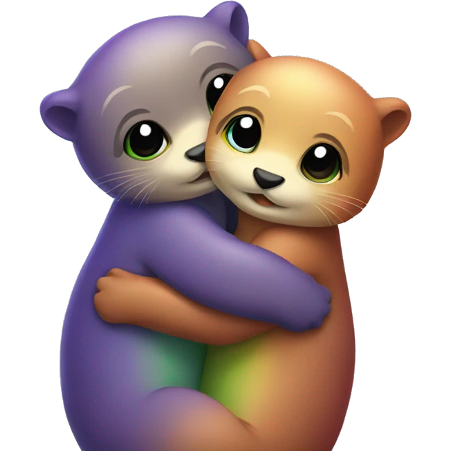 Cute Rainbow otters hugging emoji